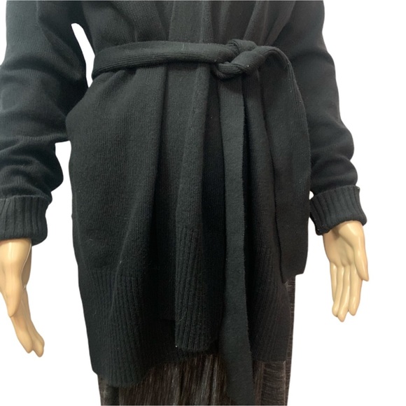 Sandro Paris Black Belted Wool Cashmere Long Sleeve V Neck Long Cardigan Sweater - Picture 8 of 16